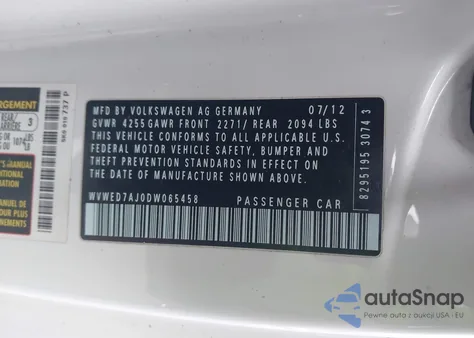 2013 Volkswagen Gti z USA, uszkodzony, nr VIN WVWED7AJ0DW065458